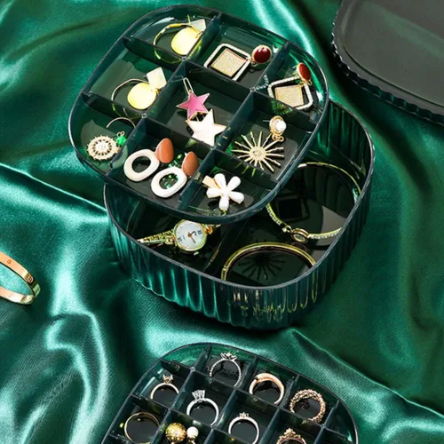 Vista 5 de ikasus Caja de almacenamiento de joyas para pendientes para mujer, almacenamiento de joyas multicapa, caja transparente simple, duradera, aretes