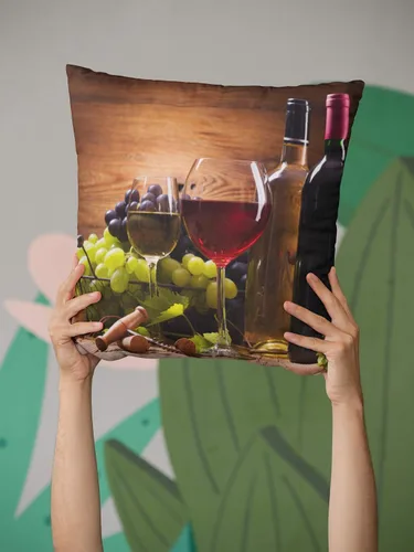 Vista 2 de Yaateeh Fundas de almohada decorativas de vino tinto y blanco con uvas, funda de cojín cuadrada estándar para sofá, dormitorio, patio, 18 x 18