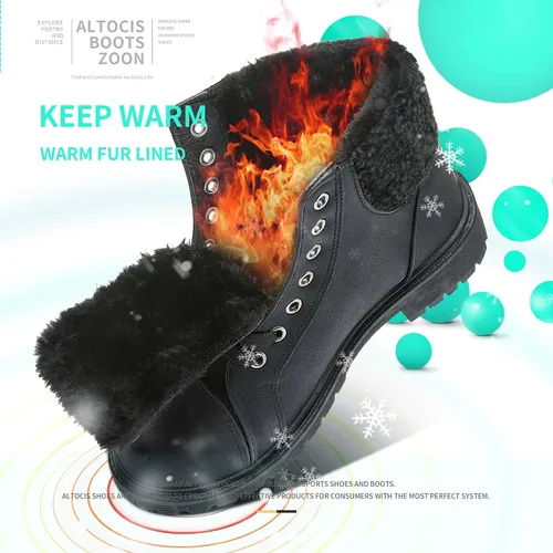 Vista 3 de ALTOCIS Womens Ankle Combat Boots Warm Ankle Winter Boots with Water-Resistant PU Leather,Anti-Slip AnkleSnow Booties