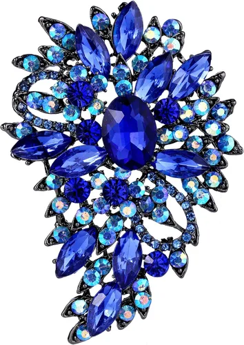 Vista 9 de EVER FAITH - Broche para mujer, con diseño de flores y hojas de cristales austriacos, ideal para bodas Color aguamarina con verde
