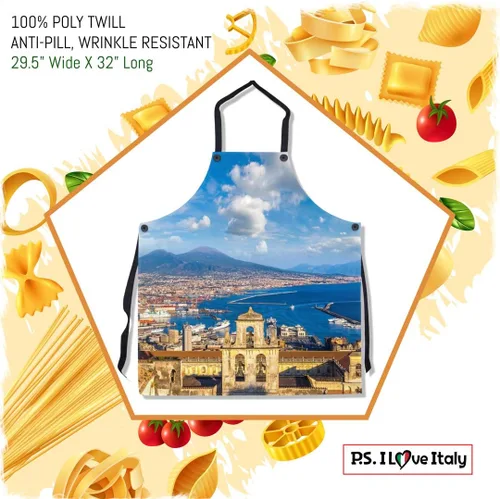 Vista 2 de P.S. I Love Italy Delantal Napoli - Delantal con peto de temática italiana genial y lindo para hombres y mujeres, Multi