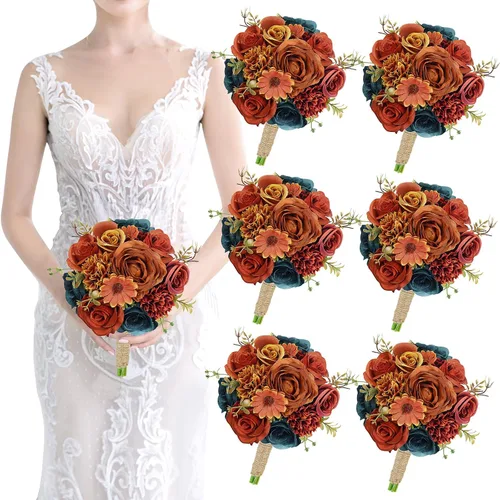 Vista 32 de Ramo de dama de honor artificial para boda, ramo de flores de seda prefabricadas de 7 pulgadas, ramo de flores pequeñas para dama de honor