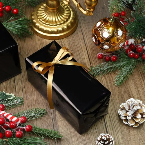 Vista 2 de LaRibbons - Papel de regalo metálico negro, 17 pulgadas x 33 pies, papel de regalo premium de lámina para Navidad, festividades, bodas, cumpleaños