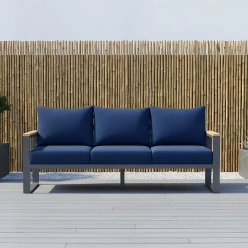 Vista 3 de Sundale Outdoor Muebles de patio, sofá de aluminio para todo tipo de clima, sofá de metal para exteriores de 3 asientos con cojín de olefina de 6