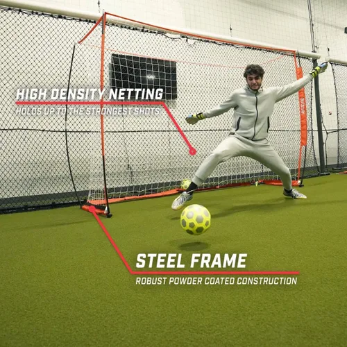 Vista 4 de GoSports Portería de fútbol sala ELITE - Tamaño 3 M x 2 M, marco plegable tipo arco y red - Juega y entrena como los profesionales, incluye bolsa