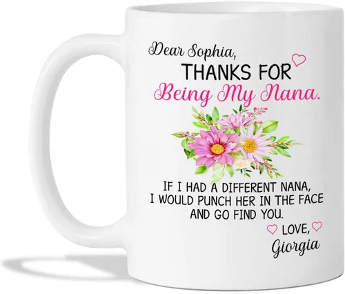 Vista 13 de Taza de café con texto en inglés "Grandma No Matter How Hard Life Gets At Least You Do Not Have Ugly Grandchildren - Taza de café para abuela, taza