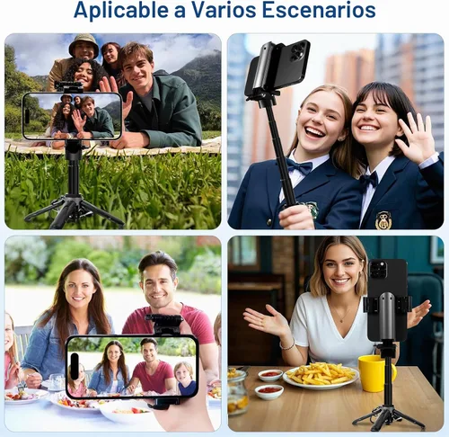 Vista 9 de Mini trípode 3 en 1, palo selfie para iPhone, trípode para iPhone con control remoto, trípodes de viaje ligeros para grabación de video selfie