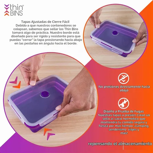 Vista 5 de Kitchen Home Thin Bins - Juego de 2 recipientes rectangulares extragrandes de silicona para almacenamiento de alimentos, sin BPA, aptos