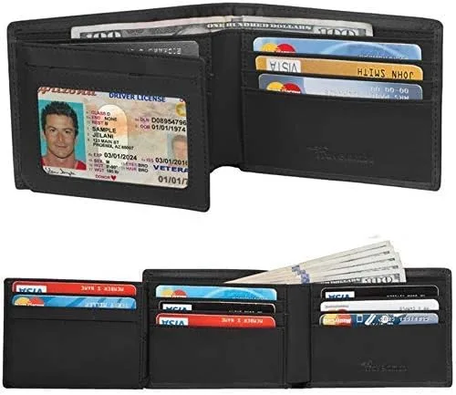 Vista 2 de Travelambo Cuero genuino RFID bloqueo carteras para hombre billetera doble Izquierda Identificación