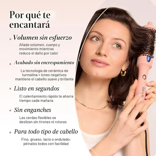 Vista 3 de Kitsch Cepillo Térmico – Cepillo Redondo para Look de Peinado – Cepillo de Cabello con Barril de Cerámica de 1.5"/38 mm y Herramienta de Peinado