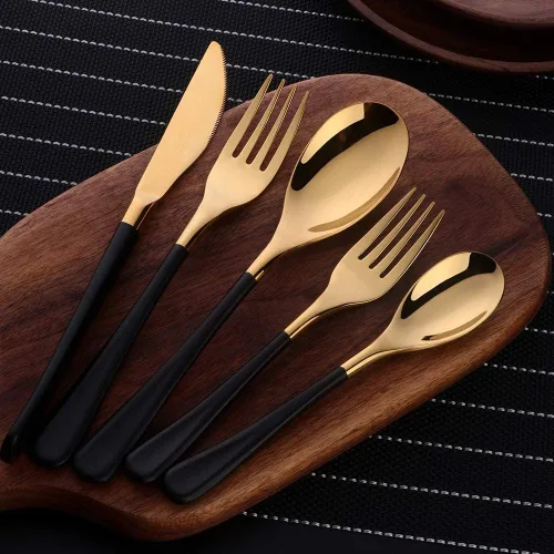 Vista 4 de YDware - Juego de 20 cubiertos de acero inoxidable para 4, cucharas, tenedores de postre, cuchillos, juego de cubiertos, kit de cena, 5 piezas