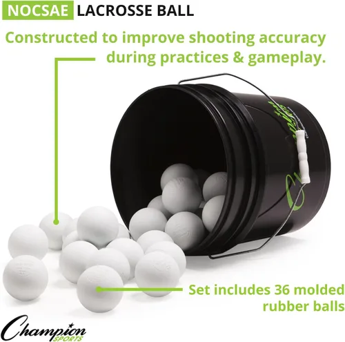 Vista 3 de Champion Sports Lacrosse Balls Bucket - 36 Count NCAA & NFHS Certified Regulation Training & Game Balls - Yellow