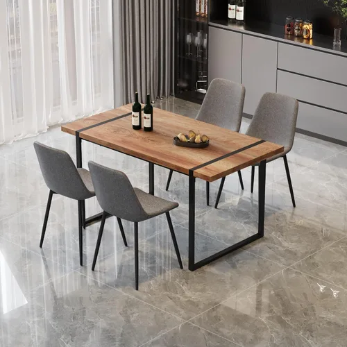 Vista 17 de Juego de mesa de comedor moderno para 4, juego de mesa y sillas de cocina de madera, juego de mesa de comedor de 5 piezas con 1 mesa de MDF y 4