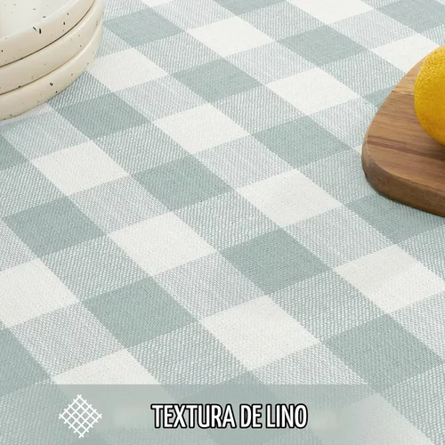 Vista 5 de Softalker - Mantel cuadrado a cuadros con borla, aguamarina, 55 x 55 Aqua Plaid