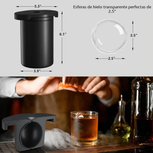 Vista 3 de TINANA Máquina para hacer bolas de hielo transparente, bandeja de cubitos de hielo transparente de 2.5 pulgadas para hacer 1 bola de hielo de esfera