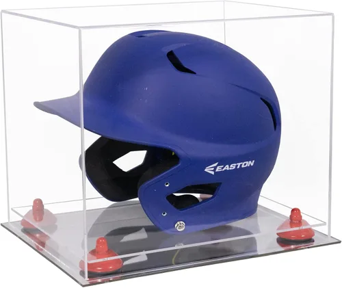 Vista 90 de Better Display Cases Vitrina acrílica para casco de bateo de béisbol con espejo, elevadores rosados, montaje en pared y base de espejo (V22/A012)
