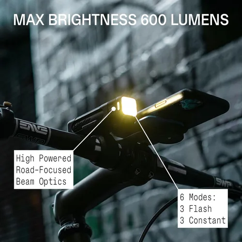 Vista 2 de Knog Blinder 600 USB-C recargable luz delantera para bicicleta 600 lúmenes Haz ancho con 6 modos de iluminación, cuerpo de aluminio CNC, ventanas