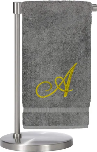 Vista 61 de Script R - Toalla de baño con monograma, regalo personalizado, 27 x 54 pulgadas, juego de 1 toalla bordada con texto dorado, 100% algodón turco Navy