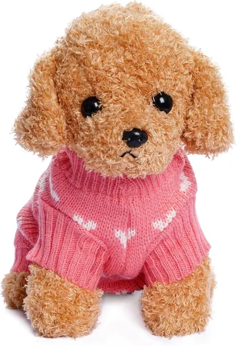 Vista 5 de Dxhycc Suéter de perro tejido con corazón, suéter de cachorro cálido y suave, ropa festiva para mascotas para gatos y perros pequeños (Rosa, S)