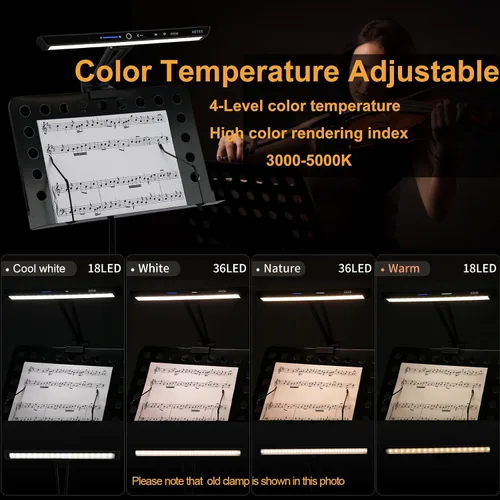 Vista 8 de Luces de soporte de música, batería magnética extraíble, funciona con batería recargable, lámpara de abrazadera USB-C de larga duración, plegable