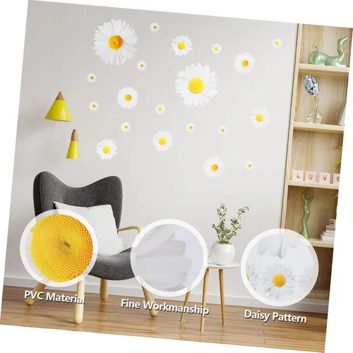 Vista 3 de Pegatina de pared de margaritas para decoración del hogar, diseño de flores autoadhesivas, para sala de estar, diseño único