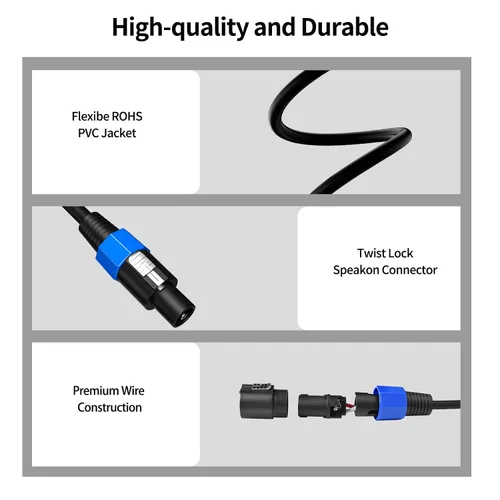 Vista 2 de Paquete de 2 cables de audio Speakon a Speakon de 6 pies, cable de audio profesional de 12 AWG con bloqueo giratorio
