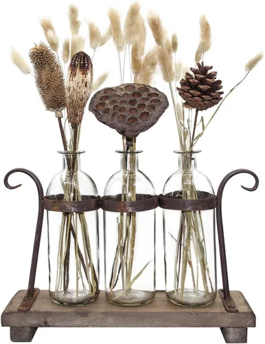 Vista 7 de Juego de floreros rústicos con soporte de estante botellas de vidrio para decoración de centros de mesa