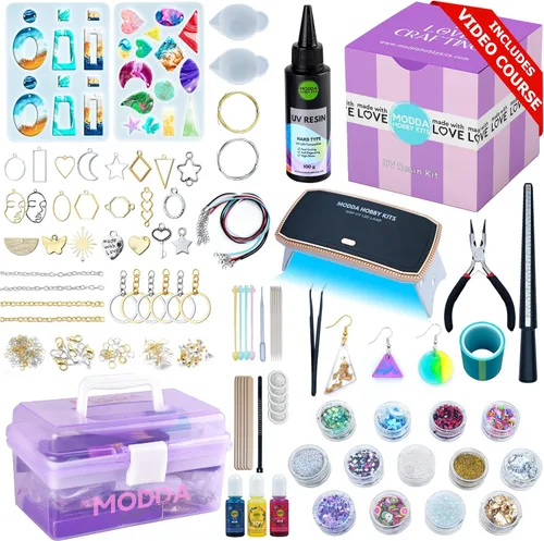 Vista 10 de Modda Kit Deluxe de Fabricación de Joyas con Curso en Video, Incluye Instrucciones, Abalorios, Elaboración de Collar, Pulsera, Aretes, Manualidades