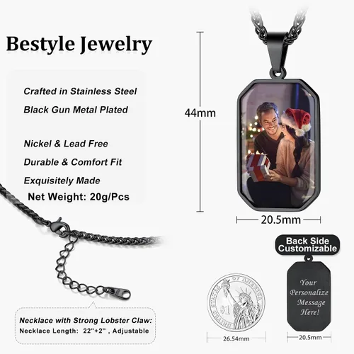 Vista 7 de Bestyle Collares de fotos personalizados (mejorados, más vívidos y claros) para hombres y mujeres, etiqueta de corazónmilitarcolgante de etiqueta