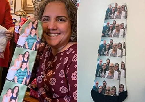Vista 7 de Calcetines personalizados con foto familiar para hombres y mujeres, carga tu imagen familiar única y memorable
