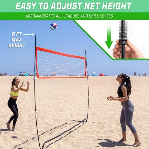 Vista 3 de Red de entrenamiento de voleibol independiente GoSports - 12 pies o 20 pies - Uso en interiores o exteriores, montaje instantáneo y altura ajustable