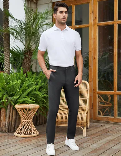 Vista 7 de SPECIALMAGIC Pantalones de golf para hombre, elásticos, ajustados, ligeros, con bolsillos con cremallera