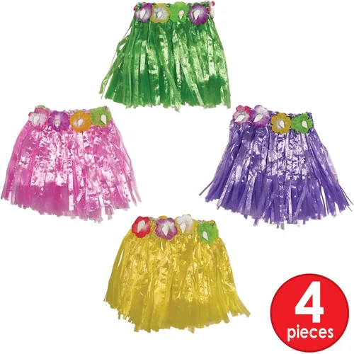 Vista 3 de Beistle 3.5" 4 piezas mini bebida hula faldas para fiesta temática hawaiana Luau suministros