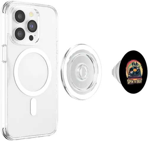 Vista 4 de Spin the Beat Retro Turntable Vinyl Art PopSockets MagSafe PopGrip for iPhone