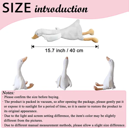 Vista 5 de zhidiloveyou Peluche de ganso de 15.7 pulgadas, juguete de cisne de peluche para niños y adultos, color blanco