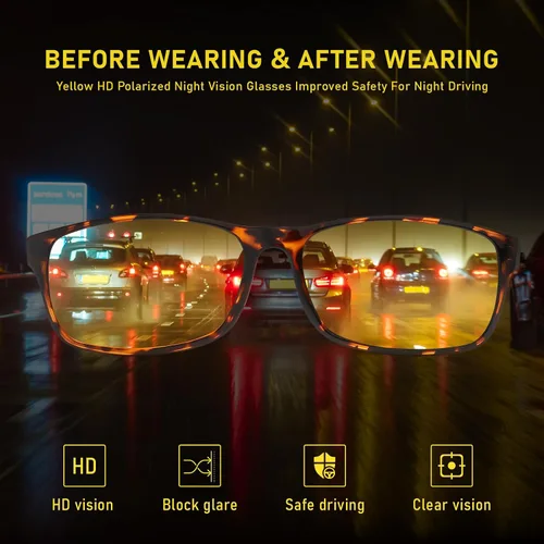 Vista 6 de DUCO Gafas de visión nocturna para hombres y mujeres, antirreflejos, lentes de conducción nocturna, polarizados, protección UV400, lentes amarillos