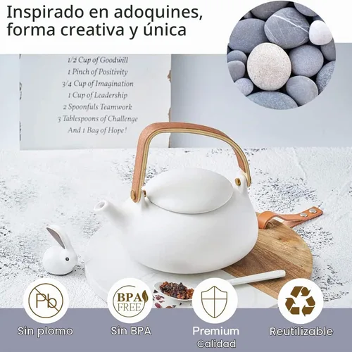 Vista 6 de Tetera ZENS con infusor, tetera de cerámica japonesa de 2 tazas para té de hojas sueltas, tetera de porcelana mate blanca pequeña de 800 ml