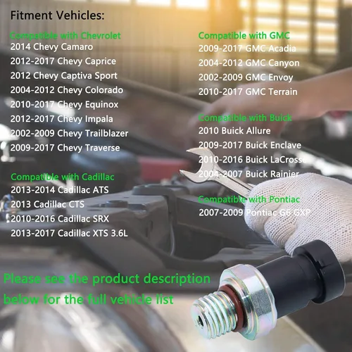 Vista 6 de Interruptor de sensor de presión de aceite Unidad de envío D1843A 12635957 Compatible con Chevy Colorado Equinox Trailblazer Malibu Impala GMC Envoy