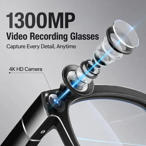 Vista 11 de Gafas inteligentes AI con cámara, video HD de 8 MP y captura de fotos para Gafas de sol para grabación de video, audio de oído abierto, traducción