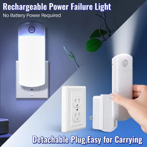 Vista 4 de Paquete de 2 luces LED de fallo de alimentación, 4 en 1 linternas recargables enchufables con detección de movimiento, luces LED de emergencia