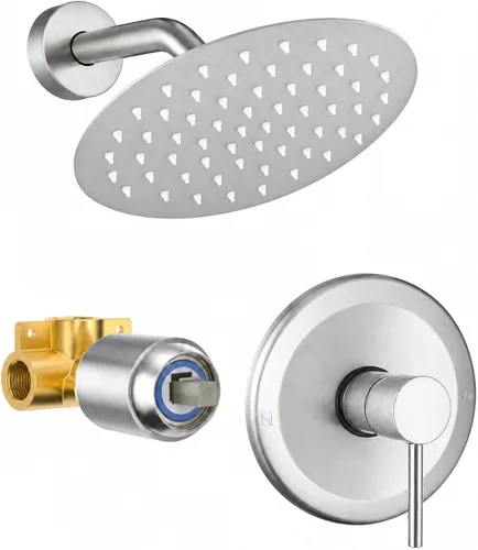 Vista 14 de Juego de llave de ducha HUCKLE con cabezal de ducha, llave de ducha negra de 15 cm con válvula, cabezal de ducha de lluvia de mango único negro mate