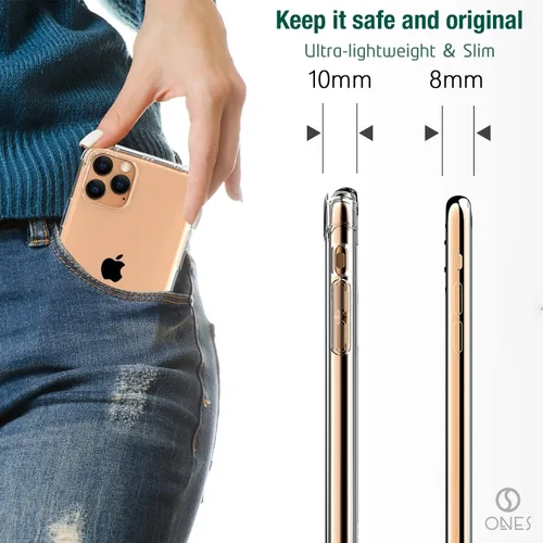 Vista 9 de ONES Funda transparente para iPhone 11 Pro, funda transparente antiamarilleo, grado militar, a prueba de golpes, delgada, transparente