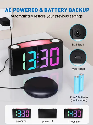 Vista 12 de Vibrating Alarm Clock for Heavy Sleepers with Bed Shaker, 3 Wake-Up Modes 110dB Loud Alarm for Hearing Impaired, 7.5-Inch RGB Display, 7 Color 8