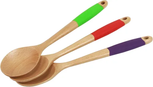 Vista 3 de Chef Craft Cuchara de madera con mango de silicona premium, 14 pulgadas, color verde