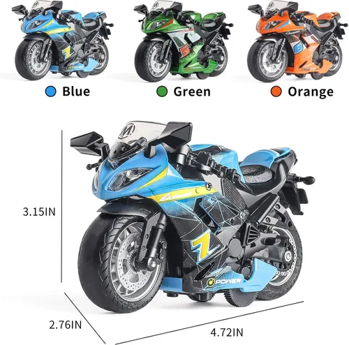 Vista 3 de Motocicleta de juguete - Vehículo de juguete tirador con sonido y luz, motocicletas de juguete para niños, juguetes para niños de 3 a 9 años (Azul)