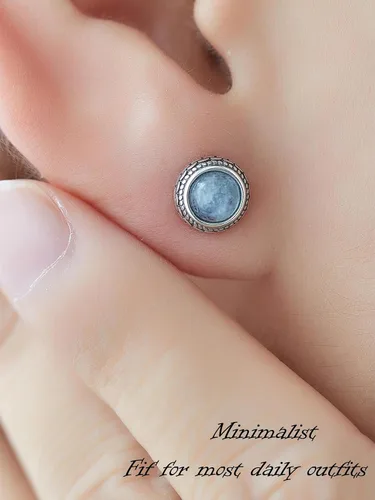 Vista 49 de Aretes de plata de ley con piedra natal de cristal real, joyería para mujer, moda occidental 925, envejecida, bohemia, hecha a mano, el mejor regalo
