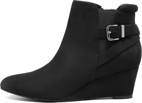 Vista 3 de DREAM PAIRS Botines de tacón de cuña negros para mujer
