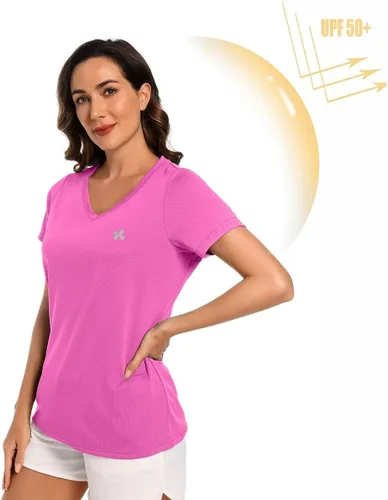 Vista 4 de Camiseta deportiva de verano para mujer, secado rápido, protección UV, transpirable, absorbe la humedad
