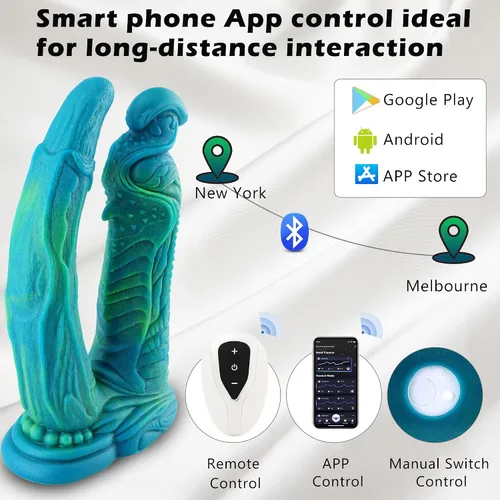 Vista 3 de Consolador monstruo de dragón doble de silicona fantasía, consolador masivo suave de succión de 9 pulgadas para hombres, consoladores anchos