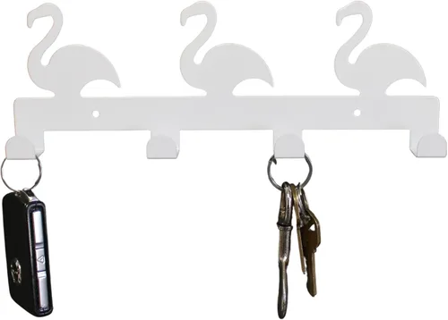 Vista 4 de Dependable Industries inc. Essentials Soporte para llaves multiusos de 4 ganchos para montaje en pared, cisnes blancos